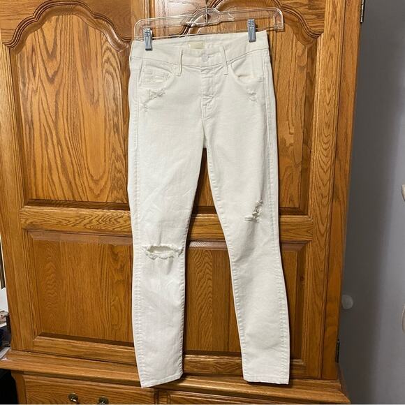Mother The Looker Stayin’ Rowdy White Jeans Distressed Women’s Size 24 - Picture 1 of 16